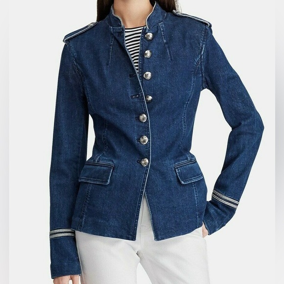 LAUREN RALPH LAUREN Sz8 MILITARY-INSPIRED OFFICER STRETCH DENIM JACKET - Picture 3 of 13